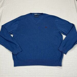 Polo Ralph‎ Lauren Mens Size XL Blue Pima Cotton V-Neck Long Sleeve Sweater
